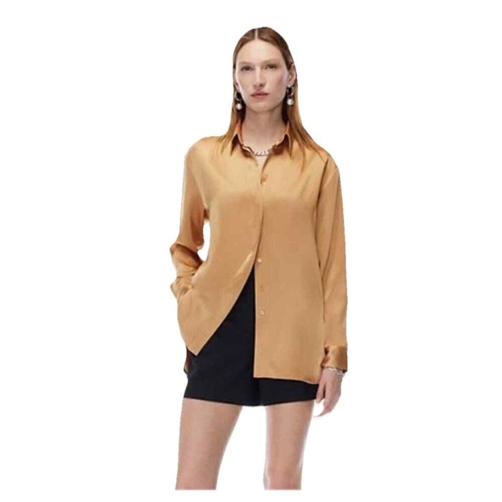 Aritzia Babaton Sable Satin Button-up Shirt in Classic Tan Size XS